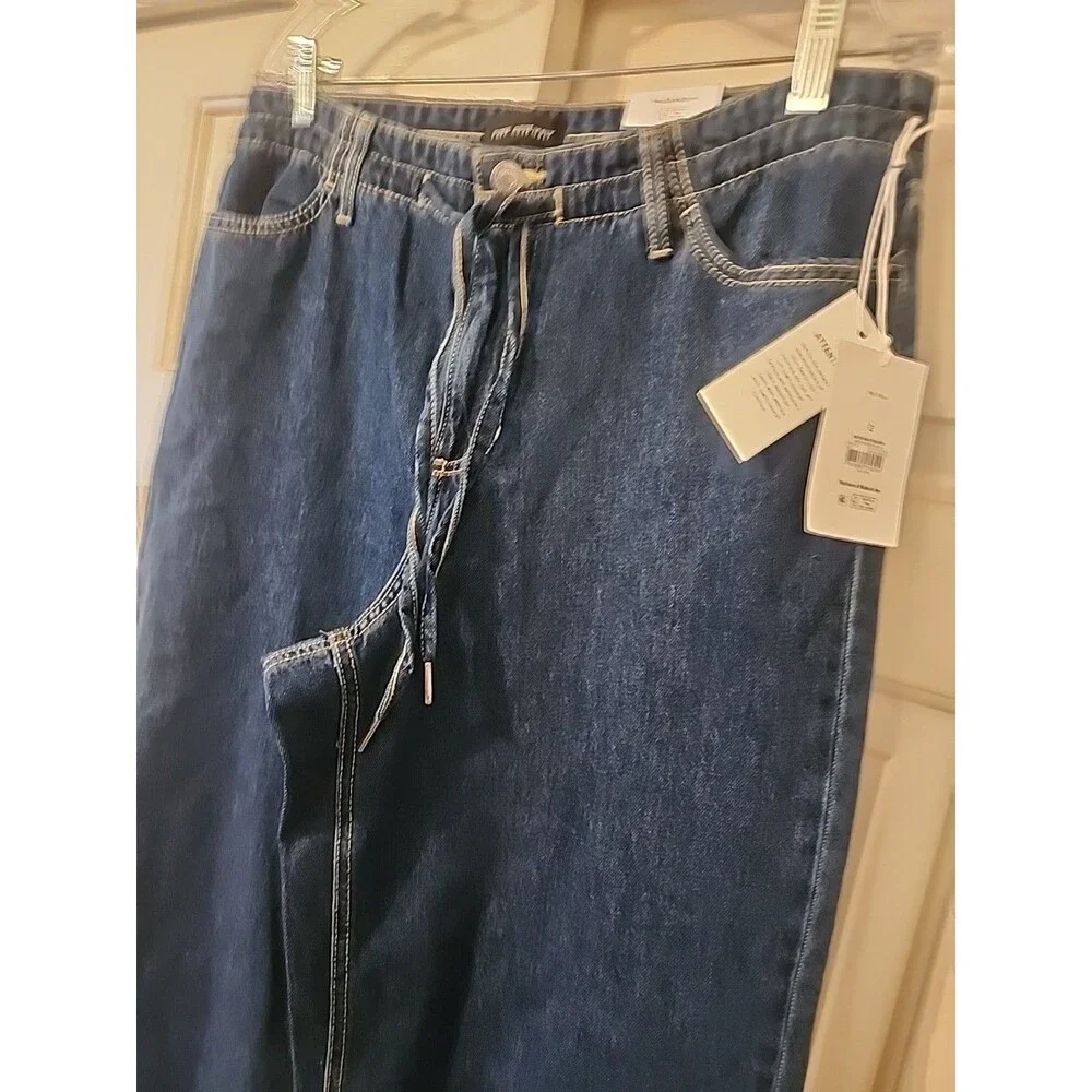 Free Assembly Mid Rise Tie Waist Relaxed Jeans Blue Size 2 Denim Paperbag - Picture 4 of 8